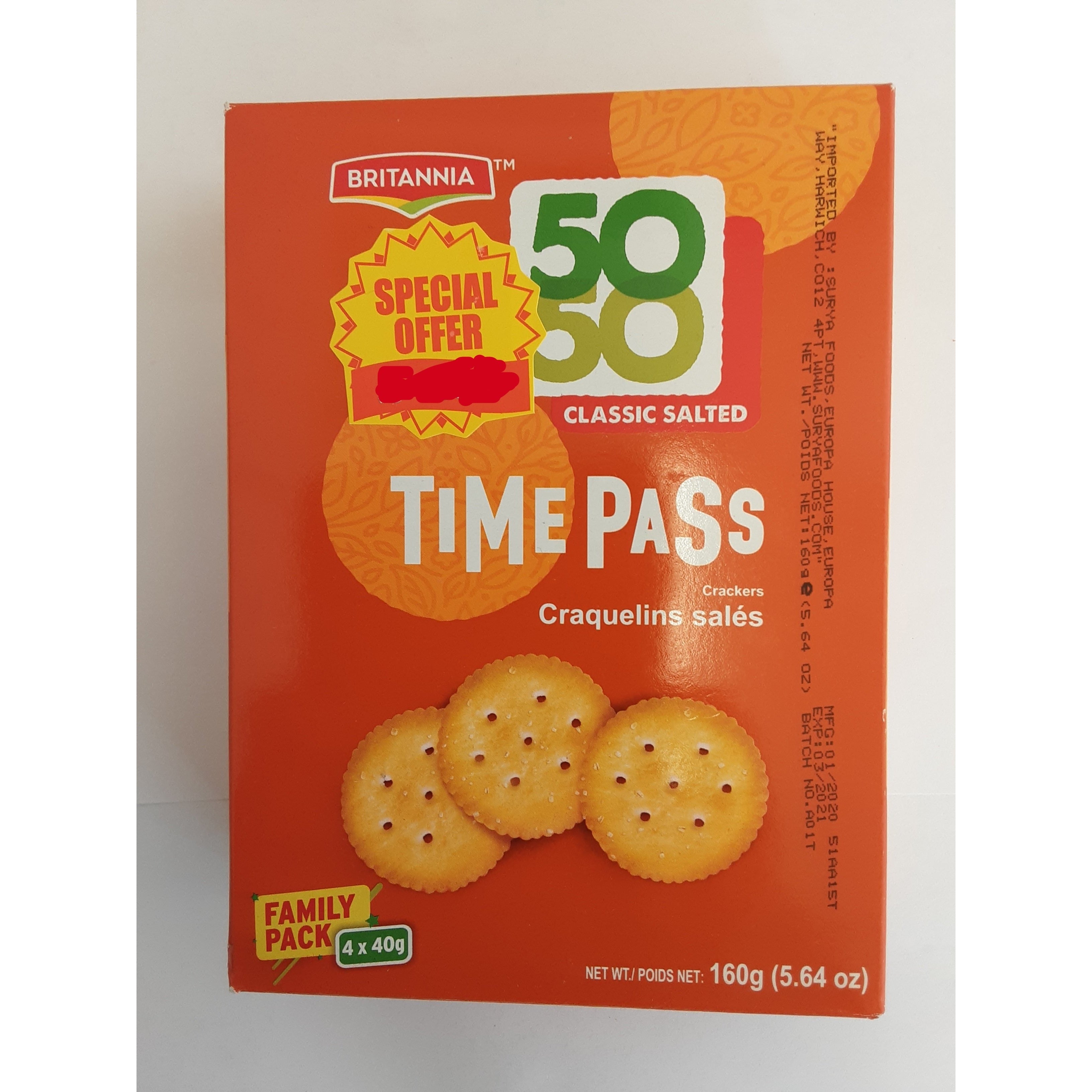 Britannia 50 50 Time Pass Biscuits 160g